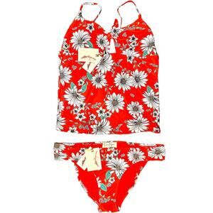 JESSICA SIMPSON NWT Red Sunflower Floral Print Tankini Swim 2 PC SET – Medium